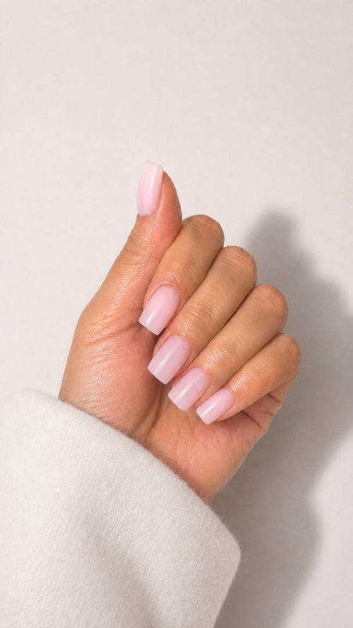SYLK Nails. Blush Press-ON Nails, milky pink, short square.
