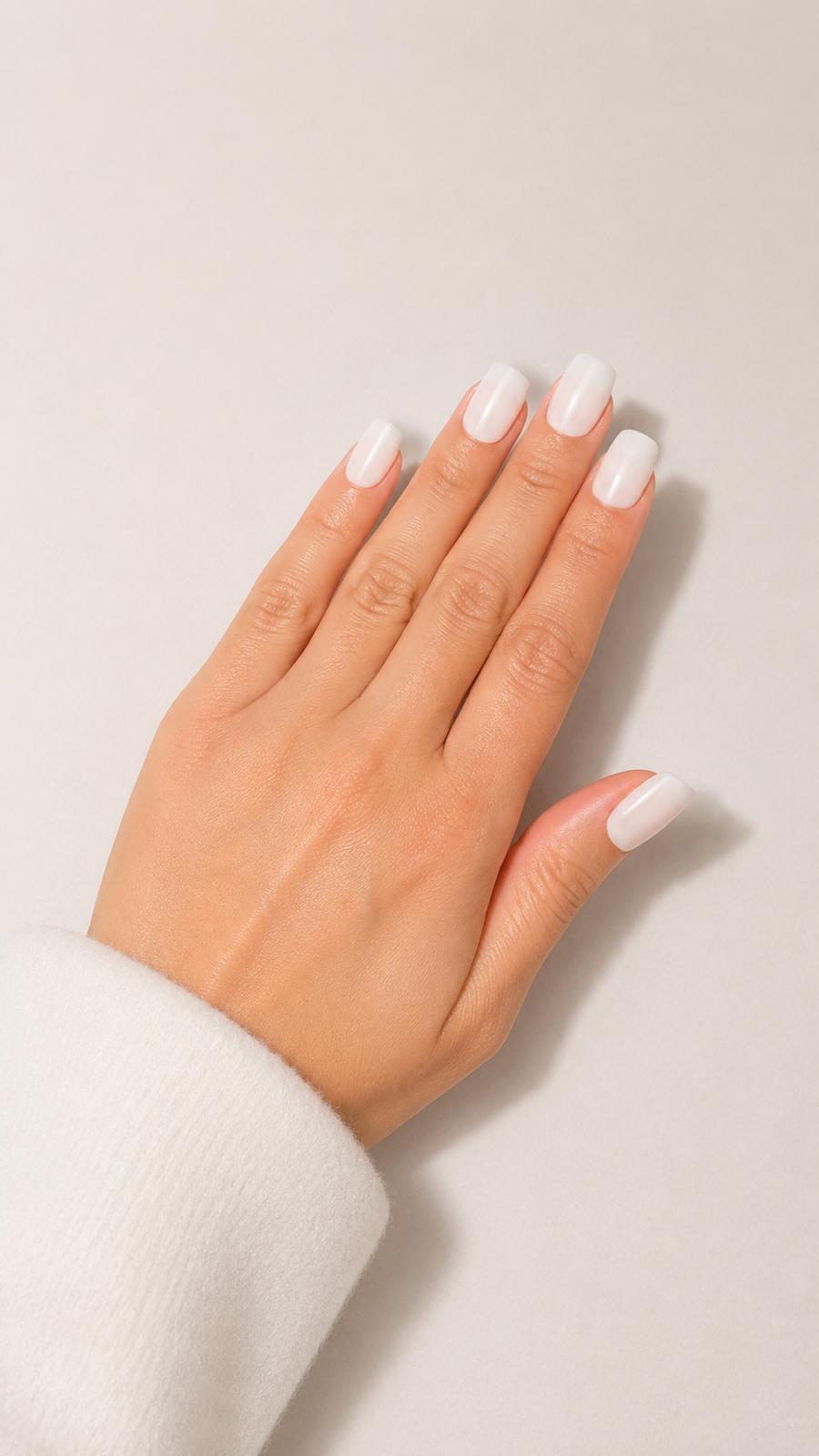SYLK Nails. Monaco Press-On Nails, Milky White and Coconut, Short Square.