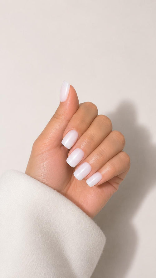 SYLK Nails. Monaco Press-On Nails, Milky White and Coconut, Short Square.